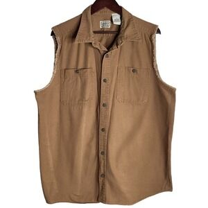 CE Schmidt Workwear Men's Brown Canvas Sleeveless Button Up Shirt Vest Size LG